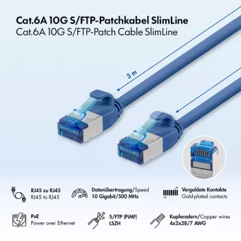 LogiLink SlimLine cavo patch Cat.6A S/FTP LSZH, blu, 3 m