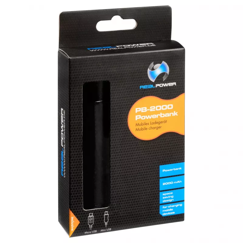 RealPower PB2000 mAh Power Bank in alluminio, nero