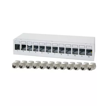LogiLink NK4093 Patch panel desktop Cat.6A, 12 porte, grigio chiaro (RAL 7035), schermato, acciaio senza viti