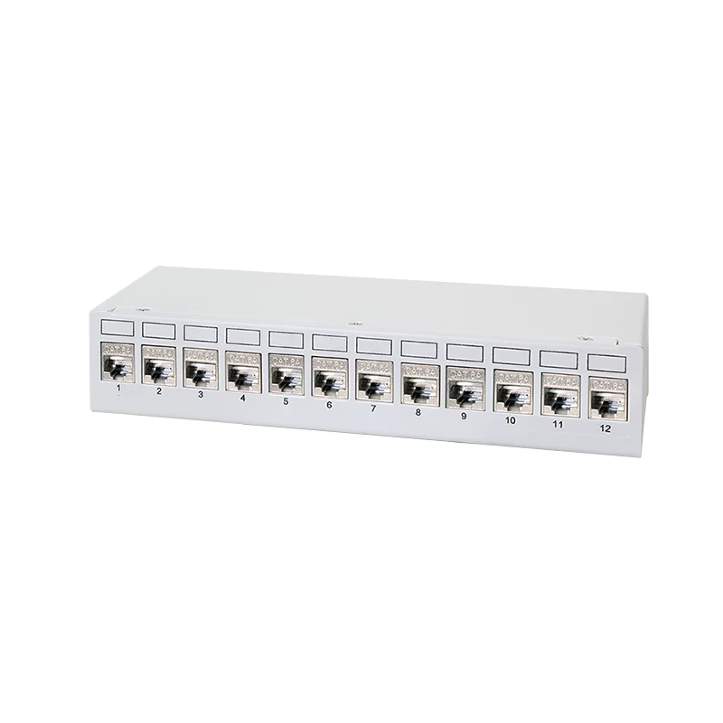 LogiLink NK4093 Patch panel desktop Cat.6A, 12 porte, grigio chiaro (RAL 7035), schermato, acciaio senza viti