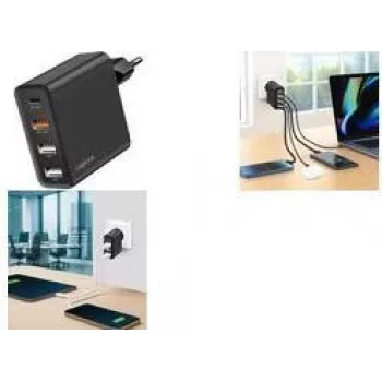 LogiLink Caricabatterie da parete USB GaN 48W, 4 porte, 3x USB-A QC + 1x USB-C PD, spina europea, nero (PA0377)