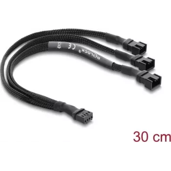 Delock Cavo splitter ventola 1 x 4-Pin PWM femmina a 2 x 4-Pin PWM maschio (il secondo con 3 pin occupati) guaina intrecciata 30 cm nero