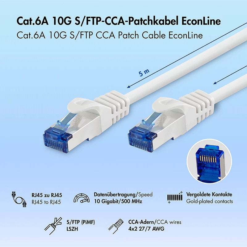 LogiLink Cavo patch Cat.6A S/FTP LSZH, bianco, 5 m, EconLine