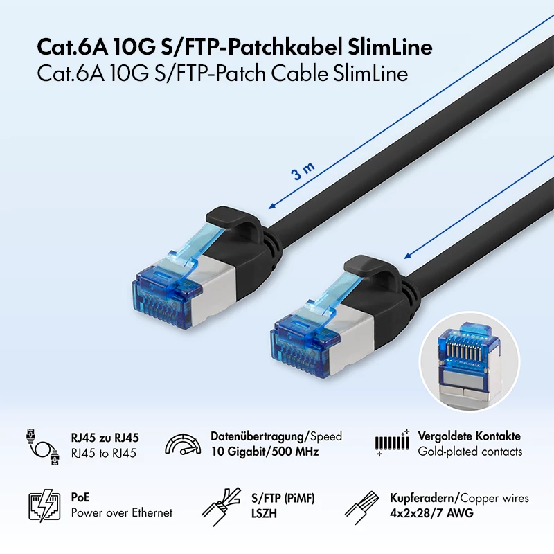 LogiLink Cavo patch Cat.6A Slim S/FTP LSZH, nero, 3 m, SlimLine