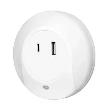 LogiLink Luce notturna LED con sensore crepuscolare, 1x USB-A e 1x USB-C, 18W potenza totale