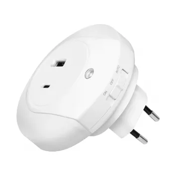 LogiLink Luce notturna LED con sensore crepuscolare, 1x USB-A e 1x USB-C, 18W potenza totale