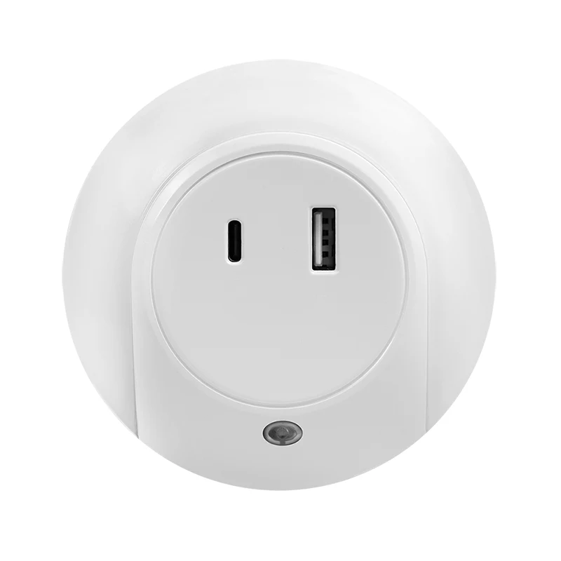 LogiLink Luce notturna LED con sensore crepuscolare, 1x USB-A e 1x USB-C, 18W potenza totale
