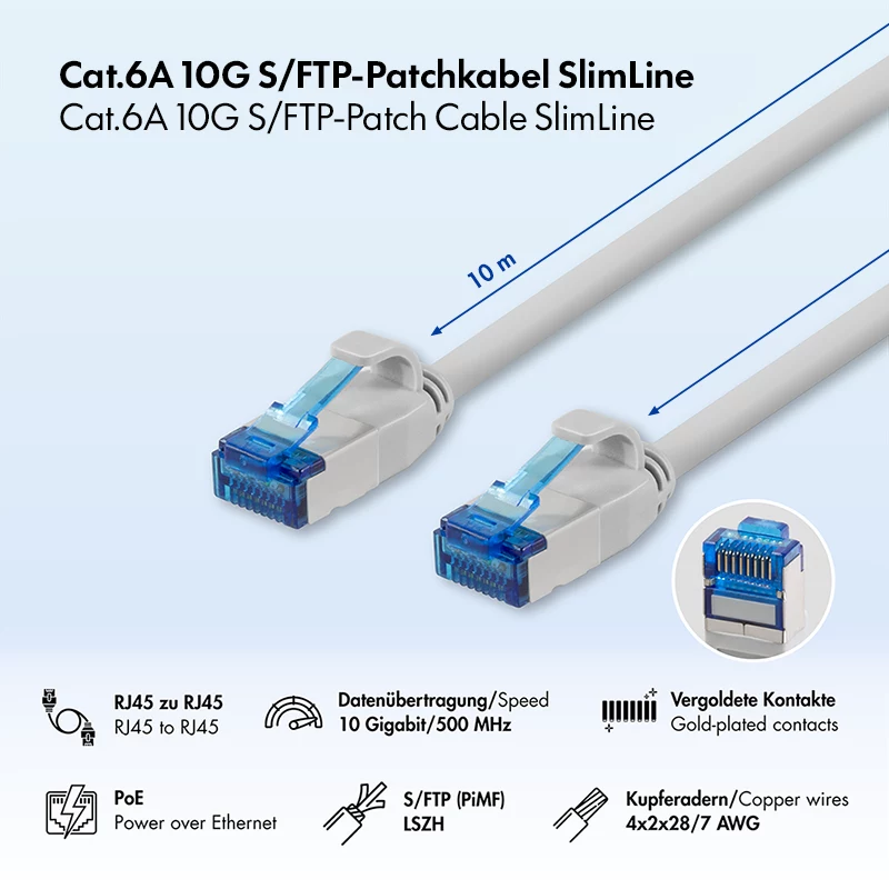 Cavo patch LogiLink Cat.6A Slim S/FTP LSZH, grigio, 10 m, SlimLine