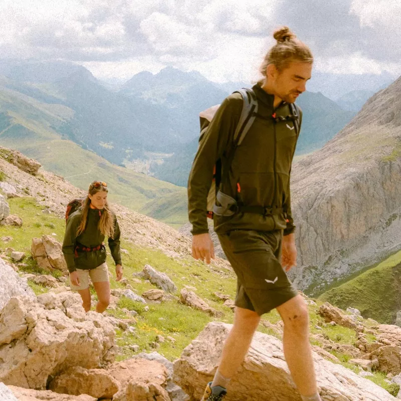 Salewa Puez Cammino felpa in pile full-zip da uomo verde oliva scuro