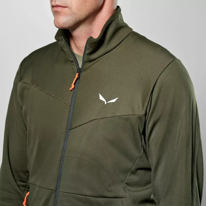 Salewa Puez Cammino felpa in pile full-zip da uomo verde oliva scuro