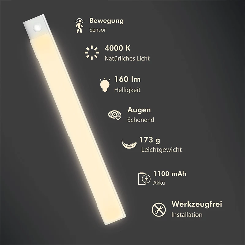 LogiLink Luce LED sottopensile, ultrasottile, sensore PIR, 400mm, 160lm