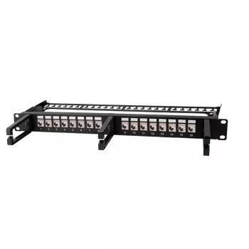 LOGILINK Patch panel modulare 16 porte Cat.6A Keystone, 19/1U, con 3 anelli per cavi, nero