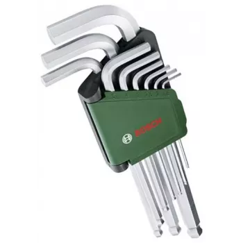 BOSCH set di 9 chiavi a brugola con chiavi a L codificate a colori, testa sferica e funzione di trattenuta, metriche 1,5-10 mm, finitura BlackLaser, supporto con clip