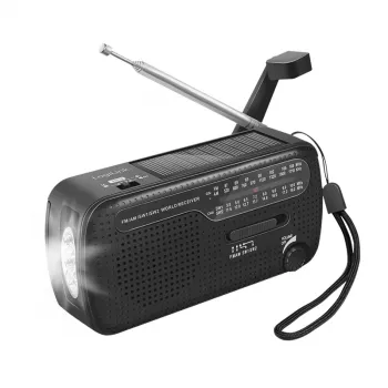 LogiLink radio a manovella Dynamo con pannello solare, AM/FM, funzione di ricarica USB-C, torcia LED, allarme SOS, powerbank, nero