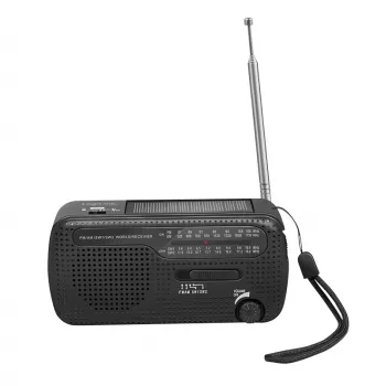LogiLink radio a manovella Dynamo con pannello solare, AM/FM, funzione di ricarica USB-C, torcia LED, allarme SOS, powerbank, nero
