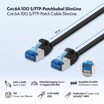 LogiLink SlimLine cavo patch Cat.6A S/FTP LSZH, 10 m, nero