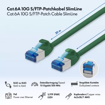 LogiLink Cavo Patch Ethernet Cat.6A S/FTP Slim, LSZH, Verde, 20 m