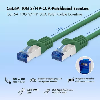 LogiLink Cavo Patch Cat.6A S/FTP LSZH, CCA, 7,5 m, Verde, EconLine