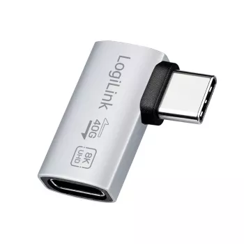 LogiLink USB4 Type-C adattatore 90°, C/M a C/F, 40 Gbit/s, 240W, 8K/60Hz, alluminio, argento