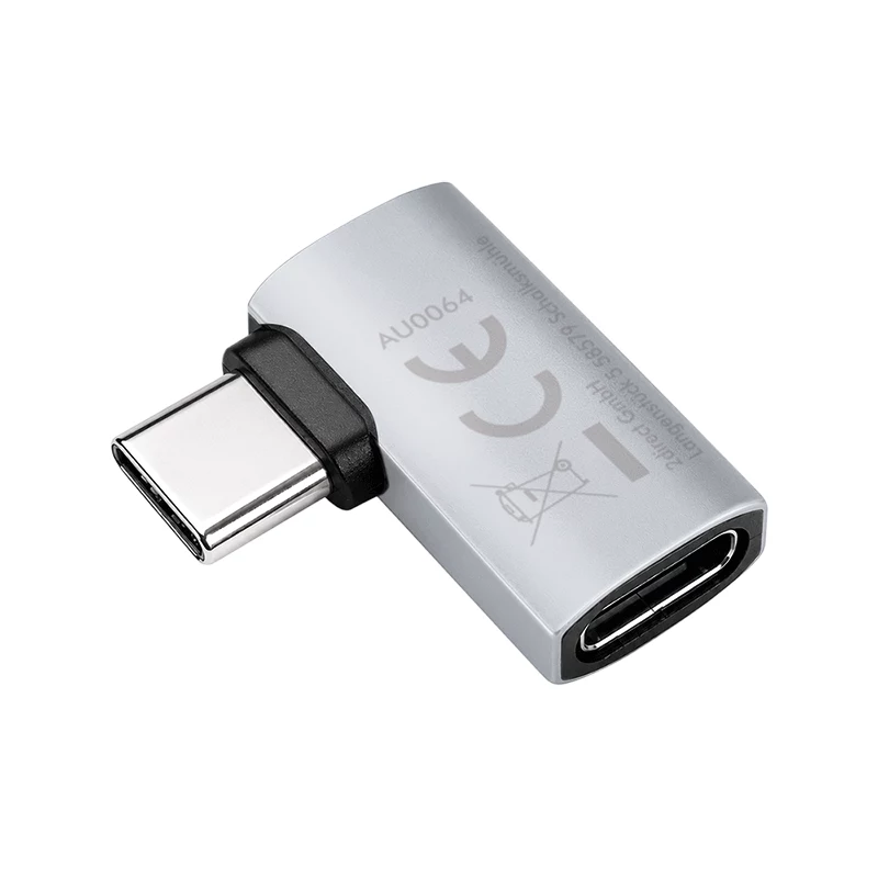 LogiLink USB4 Type-C adattatore 90°, C/M a C/F, 40 Gbit/s, 240W, 8K/60Hz, alluminio, argento