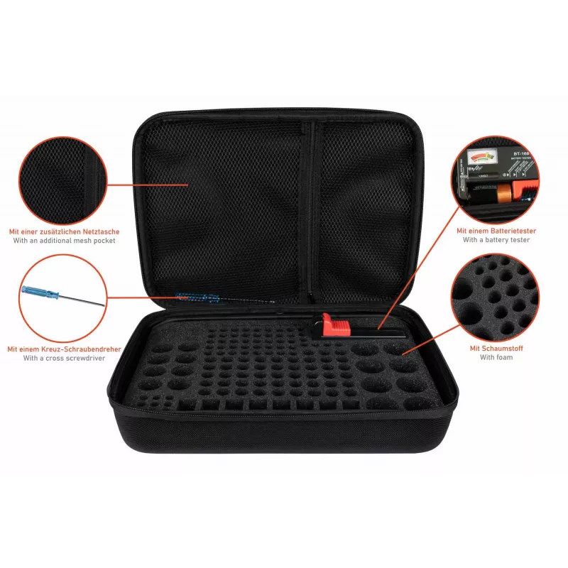 Kabelmeister scatola portabatterie con tester integrato per AA, AAA, C, D, 9V e pile a bottone - nero