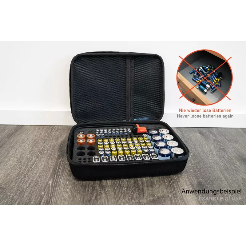 Kabelmeister scatola portabatterie con tester integrato per AA, AAA, C, D, 9V e pile a bottone - nero