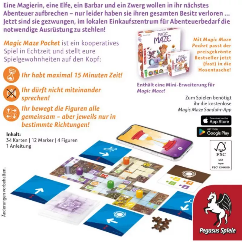 PEGASUS Magic Maze Pocket gioco labirinto cooperativo in tempo reale, 1-4 giocatori, da 8 anni, 15 minuti