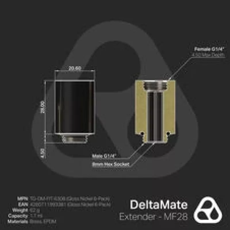 Thermal Grizzly DeltaMate Extender Fitting MF28 - nichel lucido, confezione da 6