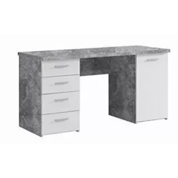 MT926-C264 Scrivania effetto cemento con struttura in acciaio bianco, 120x60x75 cm