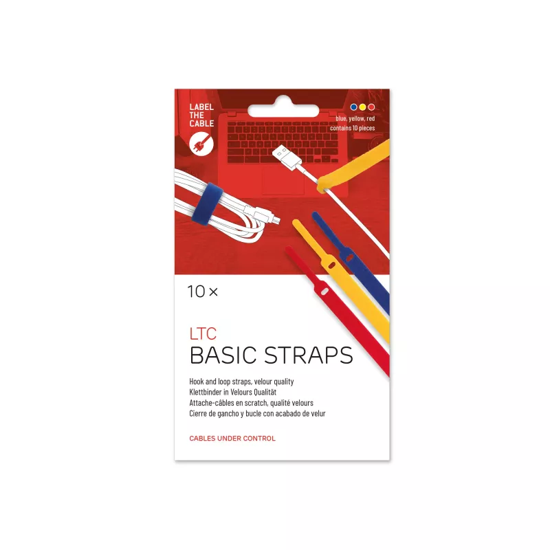 LABEL THE CABLE LTC BASIC STRAPS Fascette per cavi in velcro, 17 cm, confezione da 10, multicolore (blu, giallo, rosso)