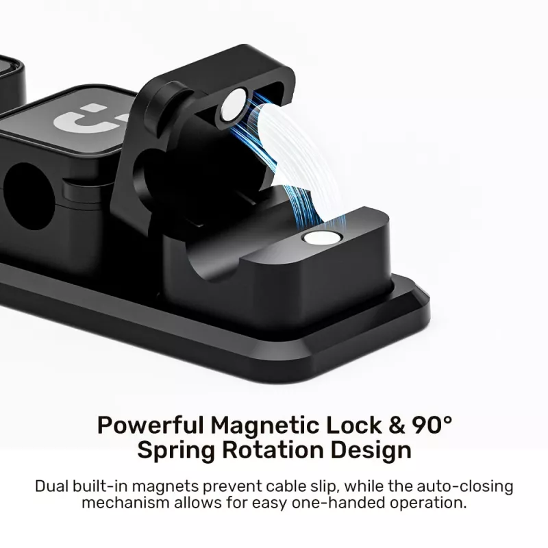 UNITEK SnapHold organizzatore magnetico per cavi da scrivania (set da 3+1), nero
