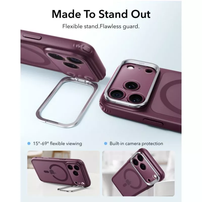 ESR Classic Hybrid Kickstand custodia MagSafe per iPhone 17 Pro Max / 18 Pro Max - bordeaux scuro opaco