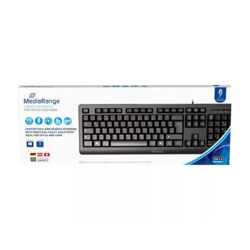 MediaRange MROS109-GR tastiera USB con filo, layout QWERTY greco, nero, 105 tasti, membrana, cavo 1,5 m