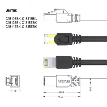 UNITEK Cavo patch Ethernet Cat.7 S/FTP 2,0 m, 10 Gbit/s, 600 MHz, connettori RJ45 placcati oro, nero