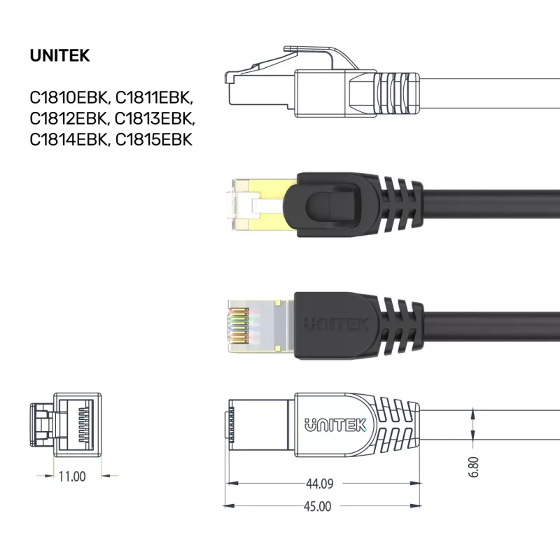UNITEK Cavo patch Ethernet Cat.7 S/FTP 2,0 m, 10 Gbit/s, 600 MHz, connettori RJ45 placcati oro, nero