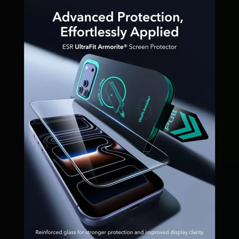 ESR UltraFit Armorite Pellicola protettiva in vetro temperato 2 pezzi per iPhone 17 Pro / 18 Pro – nero