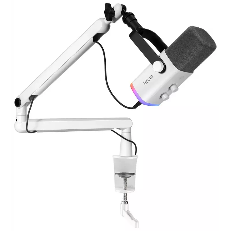 FIFINE TAM8W microfono podcast dinamico XLR/USB con braccio articolato, bianco