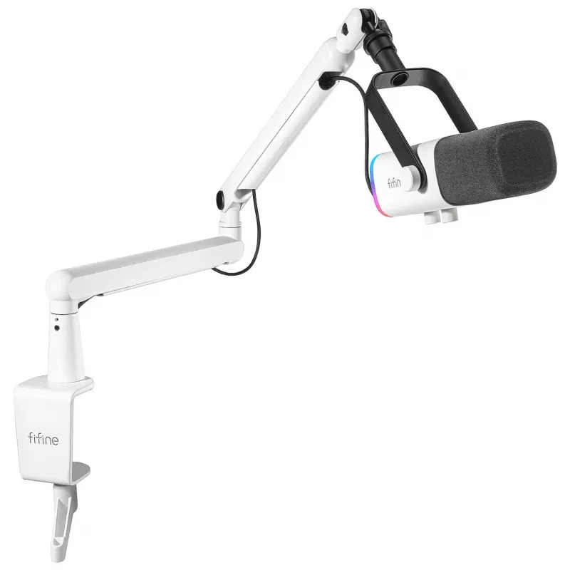 FIFINE TAM8W microfono podcast dinamico XLR/USB con braccio articolato, bianco