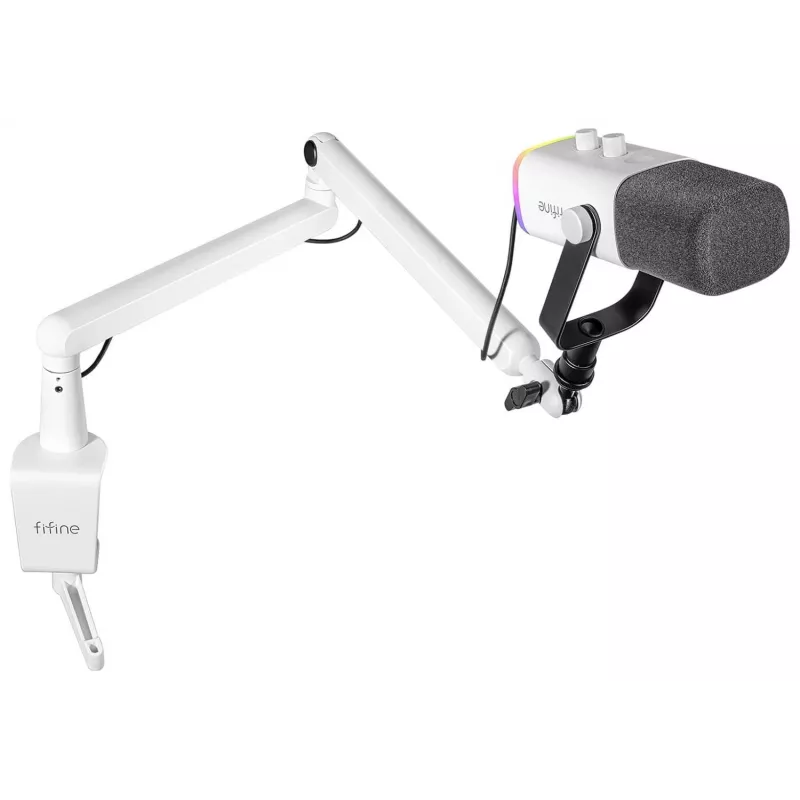 FIFINE TAM8W microfono podcast dinamico XLR/USB con braccio articolato, bianco