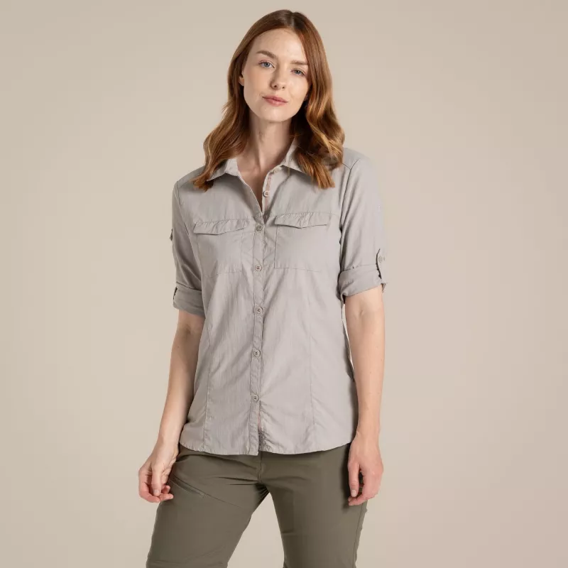 Camicia da viaggio donna Craghoppers NosiLife Adventure LS Shirt III - Soft Mushroom