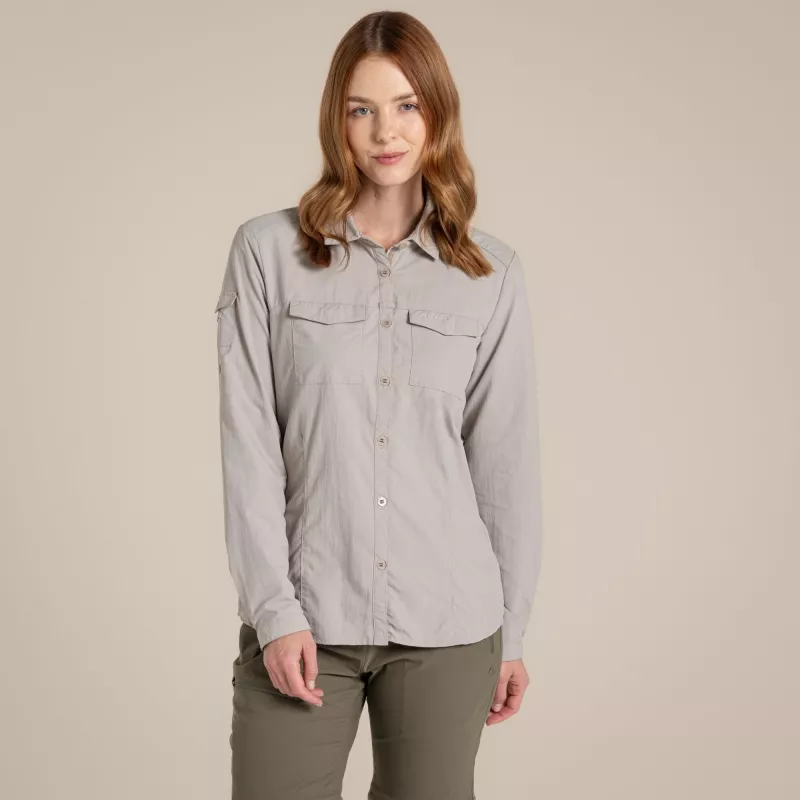 Camicia da viaggio donna Craghoppers NosiLife Adventure LS Shirt III - Soft Mushroom