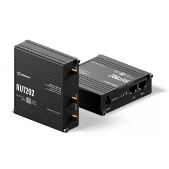Teltonika Networks RUT202 router Wi-Fi 4G LTE, dual-SIM, 2x Ethernet, montaggio su guida DIN/a parete, alluminio