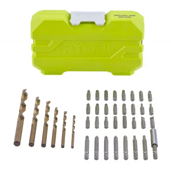Ryobi RAK38SDD set da 38 pezzi di punte per trapano e cacciavite con 24 punte da 25mm, punte HSS e per muratura, portabussola, supporto magnetico e valigetta