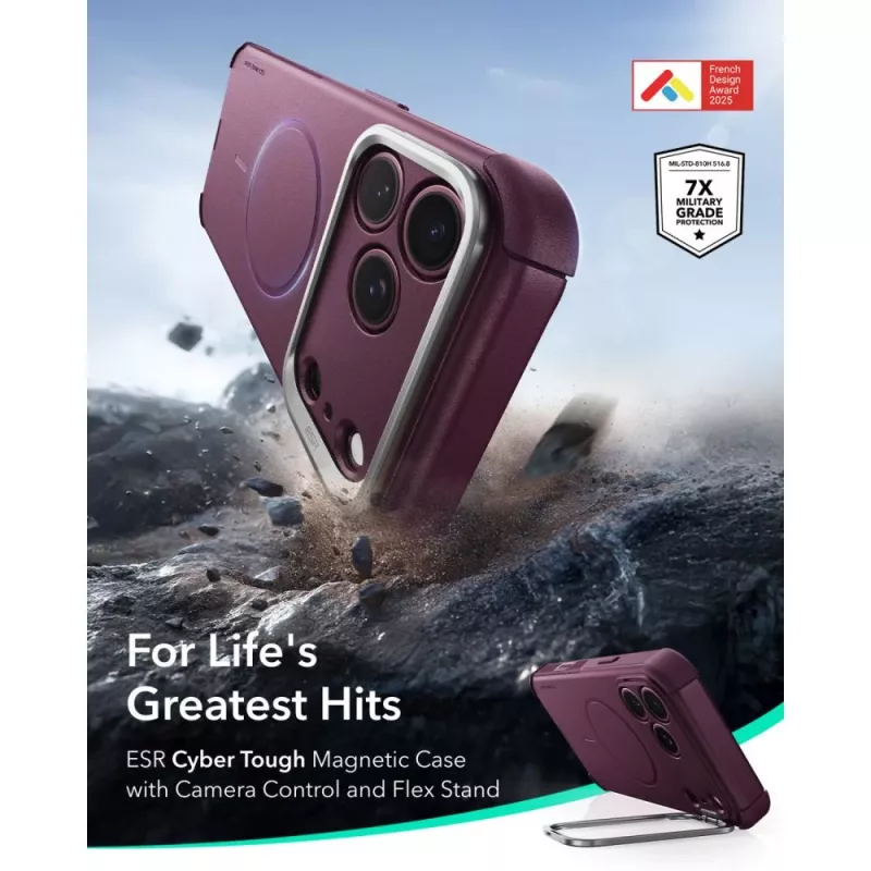 Custodia ESR Cyber Tough Kickstand MagSafe per iPhone 17 Pro Max / 18 Pro Max – bordeaux scuro