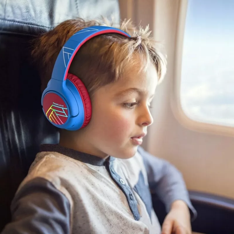 PowerLocus Bobo Kids cuffie wireless, LED, AUX, blu/rosso
