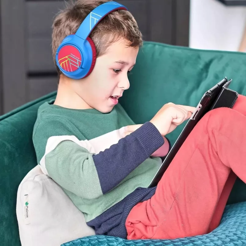 PowerLocus Bobo Kids cuffie wireless, LED, AUX, blu/rosso
