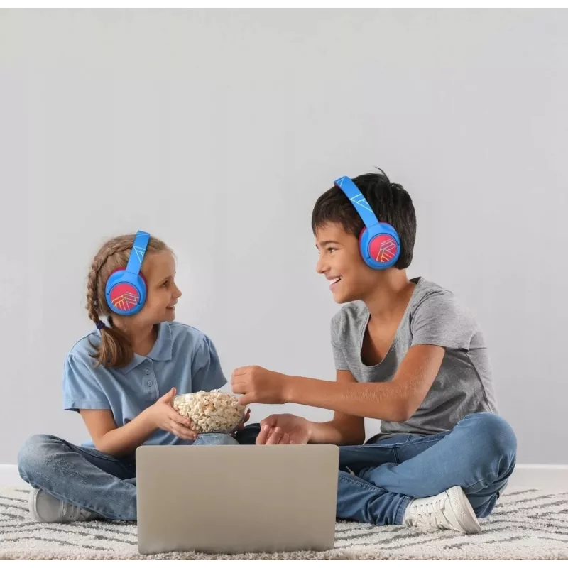 PowerLocus Bobo Kids cuffie wireless, LED, AUX, blu/rosso