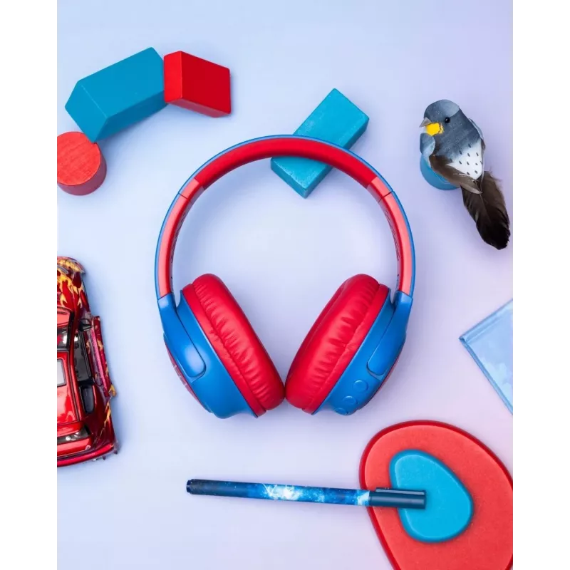 PowerLocus Bobo Kids cuffie wireless, LED, AUX, blu/rosso