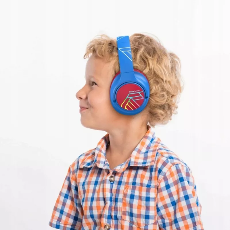 PowerLocus Bobo Kids cuffie wireless, LED, AUX, blu/rosso