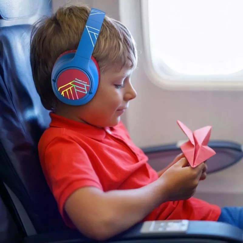 PowerLocus Bobo Kids cuffie wireless, LED, AUX, blu/rosso
